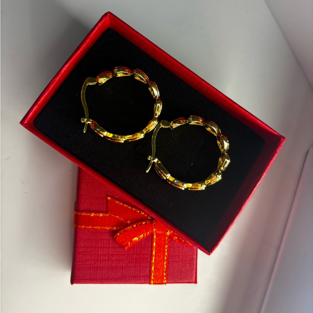Tri-Color Heart Hoop Earrings - Picture 2 of 2